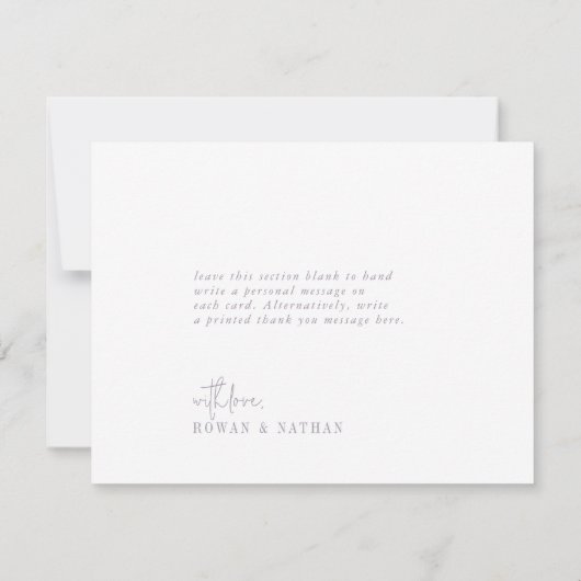 Modern chique lavendel Paarse platte bruiloft Bedankkaart (Achterkant)