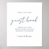 Modern chique marine blauw bruiloft gast boek teke poster (Voorkant)