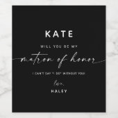 Modern Chique Matron of Honor Voorstel | Zwart Wijn Etiket (Enkel label)