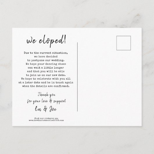 Modern chique minimale net getrouwd foto bruiloft  aankondigingskaart (Achterkant)