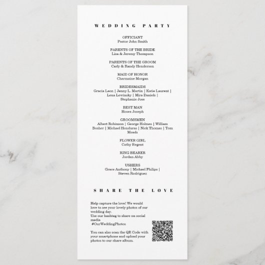 Modern chique minimalistisch monogram QR-code brui Programmakaart (Achterkant)