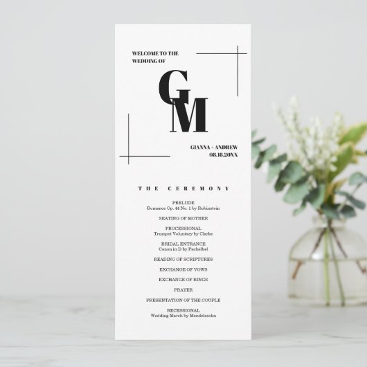 Modern chique minimalistisch monogram QR-code brui Programmakaart (Staand voorkant)