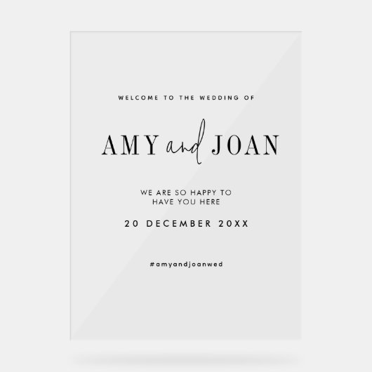Modern chique minimalistische bruiloft welkom acryl bord (Voorkant)