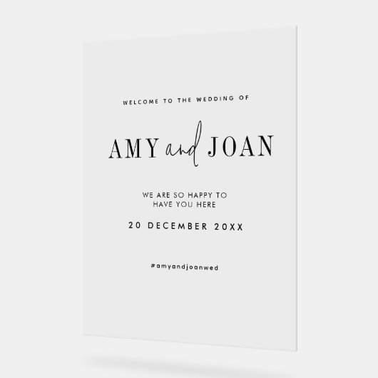 Modern chique minimalistische bruiloft welkom acryl bord (Hoek)