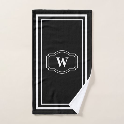 Modern Chique Monochroom Zwart-wit Monogram Bad Handdoek (Handdoek)