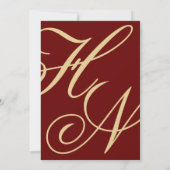 Modern Chique Monogram Bourgondië en Gouden Bruilo Kaart (Achterkant)