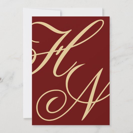 Modern Chique Monogram Bourgondië en Gouden Bruilo Kaart (Achterkant)