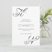 Modern Chique Monogram Zwart-wit Bruiloft Kaart (Staand voorkant)