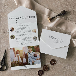 Modern chique nieuwjaar Cheer Multi Photo Holiday All In One Uitnodiging