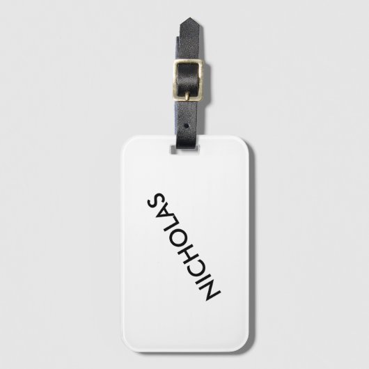 Modern chique noem het gepersonaliseerd wit bagagelabel (Voorkant (verticaal))