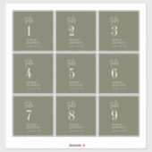 Modern Chique Olijf Groen Tafelnummer Wijn Etikett Sticker (Vel)