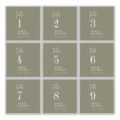 Modern Chique Olijf Groen Tafelnummer Wijn Etikett Sticker (Voorkant)