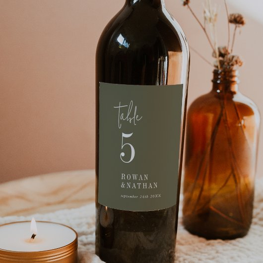 Modern Chique Olijf Groen Tafelnummer Wijn Etikett Sticker