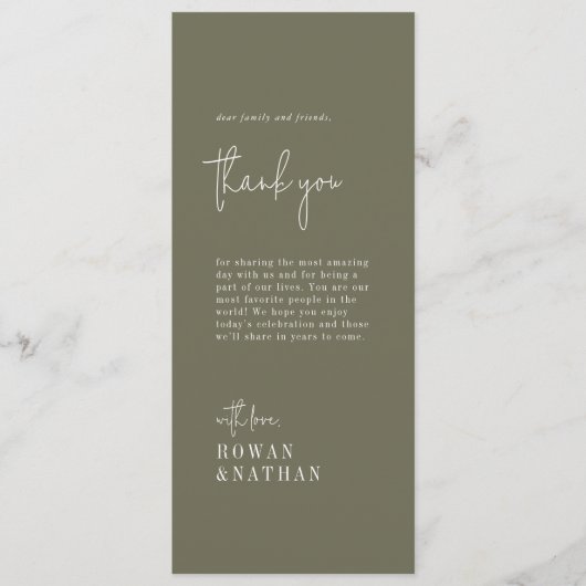 Modern chique olijfgroen dank u tafel Kaarten (Voorkant)