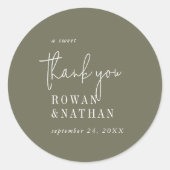 Modern chique olijfgroen een lief dank u ronde sticker (Voorkant)