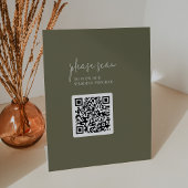 Modern Chique Olijfgroen QR Code Huwelijksprogramm Reclamebord Met Voetstuk
