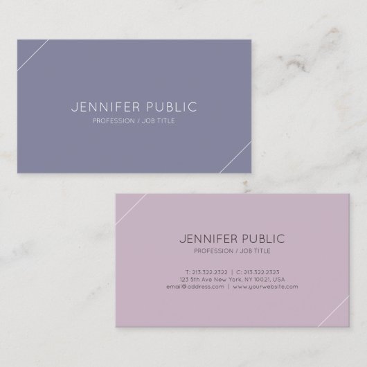 Modern chique ontwerp Paarse violette effen stijlv Visitekaartje (Voorkant / Achterkant)