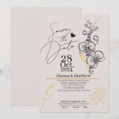 Modern chique orchidee zwart & Paarse Save The Date (Voorkant / Achterkant)