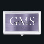 Modern chique Paarse geborsteld metaal 3 Monogram  Visitekaarthouder<br><div class="desc">Modern chique elegante Paarse Violet geborsteld Metalen Monogram Script Business Card Case</div>