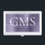Modern chique Paarse geborsteld metaal 3 Monogram  Visitekaarthouder<br><div class="desc">Modern chique elegante Paarse Violet geborsteld Metalen Monogram Script Business Card Case</div>