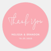 Modern Chique Pastel Roze Bruiloft Dank u Script Ronde Sticker (Voorkant)