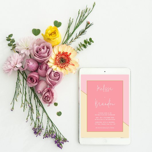 Modern chique pastel roze crème gouden script brui kaart