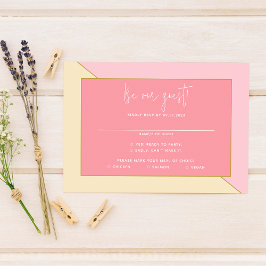 Modern chique pastel roze crème gouden script brui RSVP kaartje