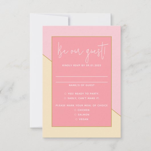 Modern chique pastel roze crème gouden script brui RSVP kaartje (Voorkant)