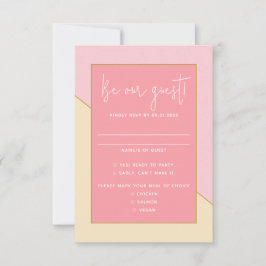Modern chique pastel roze crème gouden script brui RSVP kaartje