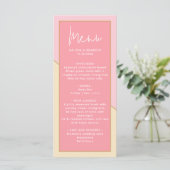 Modern chique pastel roze goud & script bruiloft menu (Staand voorkant)