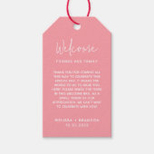 Modern chique pastel roze script bruiloft welkom cadeaulabel (Voorkant)