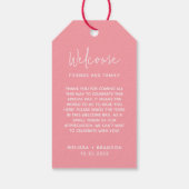 Modern chique pastel roze script bruiloft welkom cadeaulabel (Achterkant)