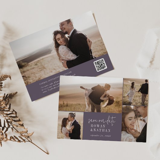 Modern chique pruim Paarse fotocollage Save The Date