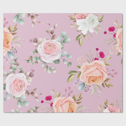 Modern chique rood, roze bloemig cadeaupapier (Vlak)