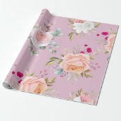 Modern chique rood, roze bloemig cadeaupapier (Uitgerold)