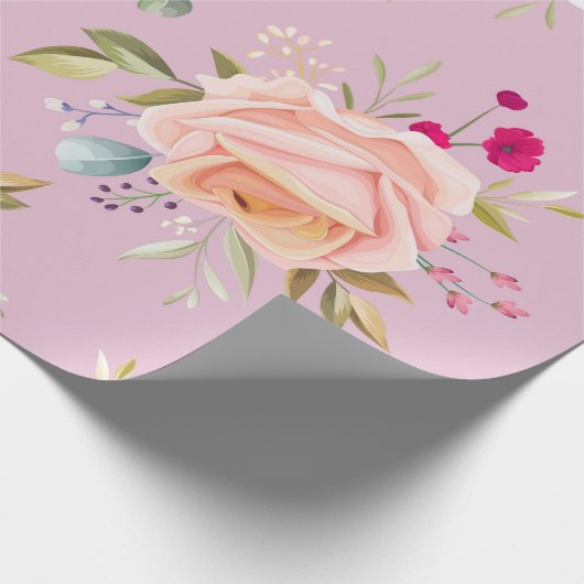 Modern chique rood, roze bloemig cadeaupapier (Hoek)
