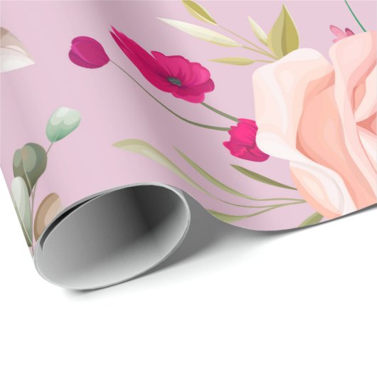 Modern chique rood, roze bloemig cadeaupapier (Rol Hoek)