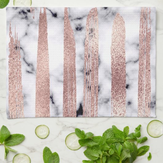 Modern chique Roos gouden penseelstreken marmer Theedoek (Gevouwen)