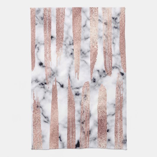 Modern chique Roos gouden penseelstreken marmer Theedoek (Verticaal)