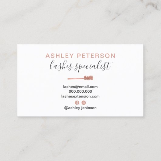 Modern chique roos gouden wimpers borstel grijs visitekaartje (Achterkant)