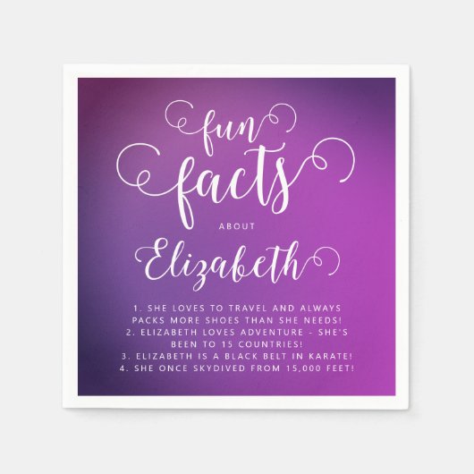 Modern chique roze Paarse gradiënt leuke feiten da Servet (Voorkant)