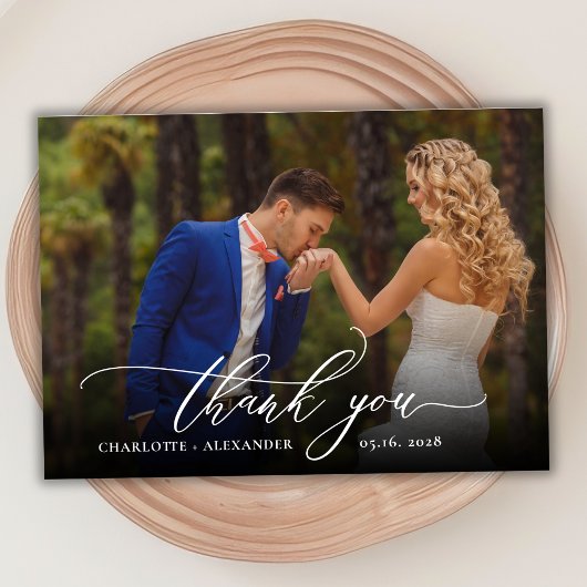 Modern chique script 2 foto bruiloft dank u kaart