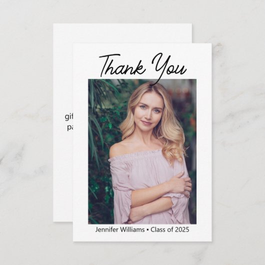 Modern chique script afstuderen foto minimaal bedankkaart (Voorkant / Achterkant)