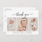 Modern chique script Baby 3 fotocollage dank u Briefkaart (Voorkant / Achterkant)