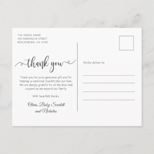 Modern chique script Baby 3 fotocollage dank u Briefkaart (Achterkant)
