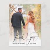 Modern chique script Bedankt 2 foto's bruiloft Briefkaart (Voorkant)