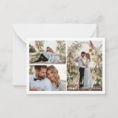 Modern chique script bruiloft 3 foto's dank u notitiekaartje (Voorkant)