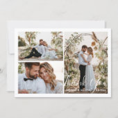 Modern chique script bruiloft 3 foto's dank u notitiekaartje (Voorkant)