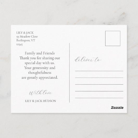 Modern chique script foto bruiloft dank u briefkaart (Achterkant)