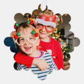 Modern chique script grote foto kerstvakantie ornament kaart (Voorkant)